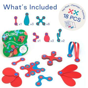 Clixo Itsy Magnetic Toy for Kids - Flexible, Durable, Imagination-Boosting Magnet Building Toy. Educational Multi-Sensory STEM Experience. Great as a Travel Game. Ages 4-99. 18 Piece Pack