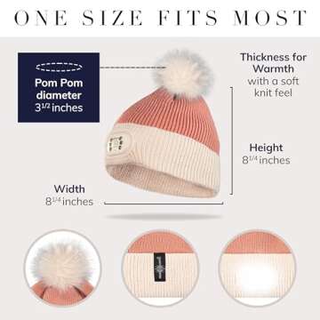 LED POM POM Beanie with Rechargeable Light - Blush Cream