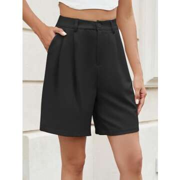 Famulily Black Tailored Shorts for Women Casual Button Elastic High Waist Tailored Shorts Black M