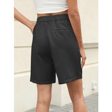 Famulily Black Tailored Shorts for Women Casual Button Elastic High Waist Tailored Shorts Black M