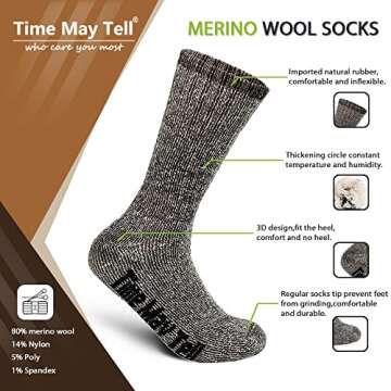 Merino Wool Hiking Socks for Cold Weather - 2 Pairs