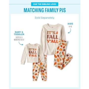 The Children's Place Baby Toddler 2 Piece Family Matching, Christmas and Holiday Pajama Sets, Cotton, Its Fall Yall, 3T