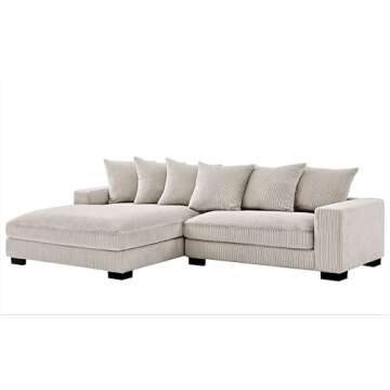 Container Furniture Direct Luxe Oversized Two-Piece Sectional Couches for Living Room, 102.4-Inch L Shaped Sofa with Chaise, Upholstered with Corduroy Fabric, Ivory - Left Facing