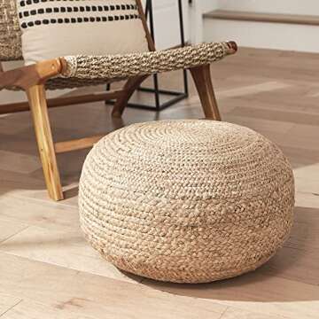 Natural Jute Pouf Ottoman - 19" Boho Style