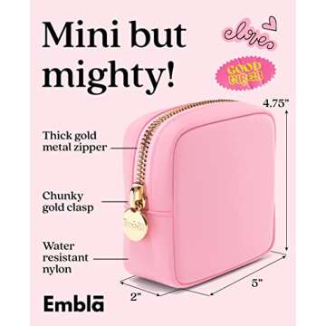 Embla Makeup Bag Travel Cosmetics Pouch and Toiletry Bag, Nylon Zipper Pouch Purse, Cute Make Up Organizer Storage Tote for Women Girls, Travel Skincare Case, Small Makeup Bags, Flamingo Pink