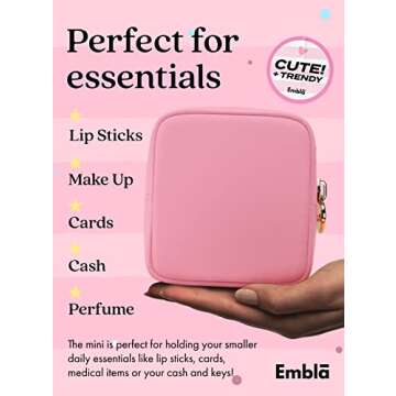 Embla Makeup Bag Travel Cosmetics Pouch and Toiletry Bag, Nylon Zipper Pouch Purse, Cute Make Up Organizer Storage Tote for Women Girls, Travel Skincare Case, Small Makeup Bags, Flamingo Pink