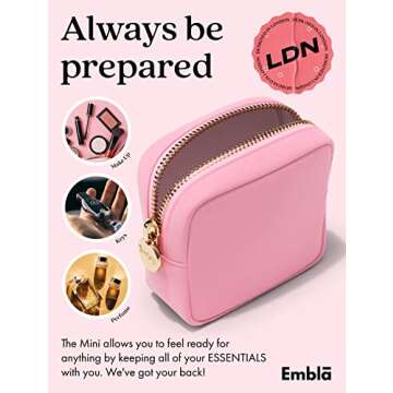 Embla Makeup Bag Travel Cosmetics Pouch and Toiletry Bag, Nylon Zipper Pouch Purse, Cute Make Up Organizer Storage Tote for Women Girls, Travel Skincare Case, Small Makeup Bags, Flamingo Pink