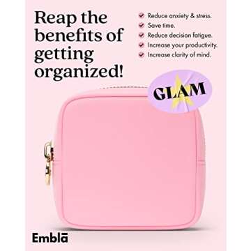 Embla Makeup Bag Travel Cosmetics Pouch and Toiletry Bag, Nylon Zipper Pouch Purse, Cute Make Up Organizer Storage Tote for Women Girls, Travel Skincare Case, Small Makeup Bags, Flamingo Pink