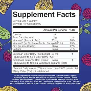 Sugar Free Immunity Gummies | Powerful Blend | Elderberry Vitamin C and Zinc | Vitamin D3 & Echinacea | Immune Support Supplement | Immune Support Gummies for Kids & Adults | Vegan | Non GMO | 90ct