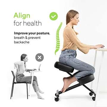 Luxton Home Ergonomic Kneeling Chair with Memory Foam Layer - Improves Posture - Adjustable Stool for Home and Office - Thick Comfortable Cushions