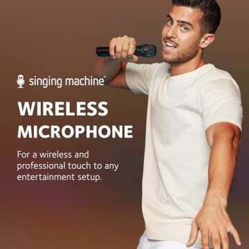 Singing Machine Portable Wireless Microphone (Black) - Premium Unidirectional Wireless Mic for Singing, Speeches & Events - Cordless Mic Compatible with Karaoke Machines, Computers, PA Systems & More