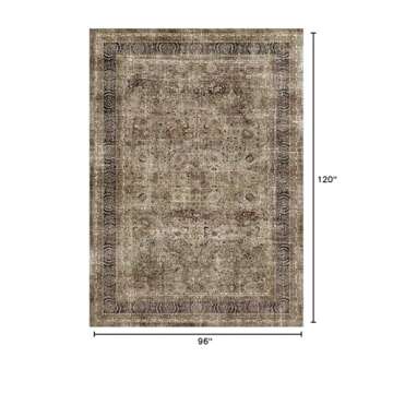 Poeti Washable Rug, Ultra Thin 8x10 Area Rugs - Non Slip Carpet - Large Area Rugs for Living Room Bedroom Rug - Vintage Floral Rug, Olive/Charcoal