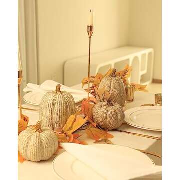 Thanksgiving Resin Pumpkin Decor, Brown and White Pumpkin Statue for Fall Harvest Decor, Faux Decorative Pumpkins Figurine for Table Centerpiece, Autumn Countryside Style Home Decor, Set of 2, Gift