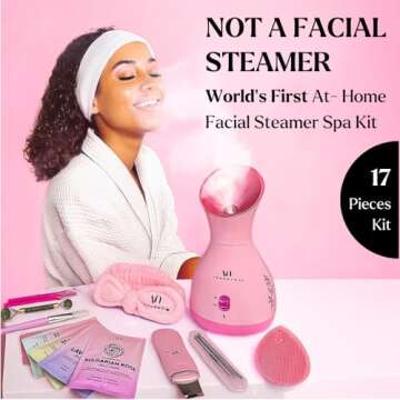 Facial Steamer Spa Kit with Complimentary 17 Skin Care Tools | Face Steamer for Facial Deep Cleaning with Towel Warmer & Humidifier Mode| Self Care Gifts for Women, Spa Gifts, Birthday Gifts for Women