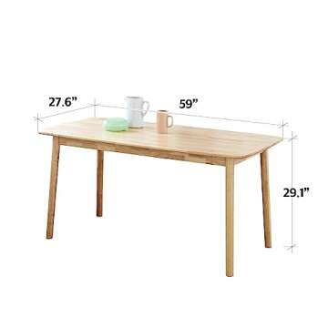 Livinia Aslan 59" Malaysian Oak Rectangular Wooden Dining Table/Large Solid Wood Kitchen Desk (Natural Oak)