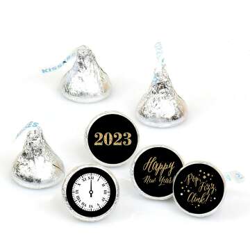 Big Dot of Happiness New Year's Eve - Gold - Round Candy 2023 New Years Eve Sticker Favors - Labels Fit Chocolate Candy (1 sheet of 108)