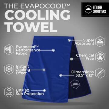 Tough Outdoors Cooling Towels (38.5"x12") - Cooling Towels for Neck & Face, Cooling Neck Wraps - Ice Towel & Sweat Rag for Camping, Gym, Yoga & Sports