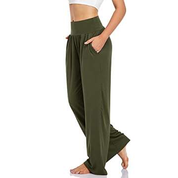 UEU Women's High Waisted Yoga Pants Casual Loose Fit Studio Sweatpants Comfy Lounge Wide Leg Athletic Flowy Sweat Pants with Pockets(ArmyGreen,S)