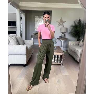 UEU Women's High Waisted Yoga Pants Casual Loose Fit Studio Sweatpants Comfy Lounge Wide Leg Athletic Flowy Sweat Pants with Pockets(ArmyGreen,S)