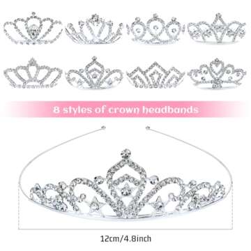 inSowni 8 Pieces Decorative Princess Dazzling Rhinestone Silver Metal Tiara Crown Headbands Wedding Birthday Party Prom Headpieces for Brides Bridesmaids Women Girls Teens Kids