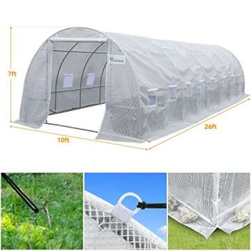 YITAHOME 26x10x7ft Greenhouse Large Heavy DutyOutdoor Greenhouses Walk in Tunnel Green House Portable Plant Gardening Upgraded Galvanized Steel Frame Ropes Zipper Doors 9 Crossbars Garden, White