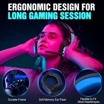 BENGOO V-4 Gaming Headset for Xbox Series X|S, Xbox One, PS5, PC, Mac, Nintendo Switch, Noise Cancelling Over Ear Headphones with Mic, LED Light, Bass Surround, Soft Memory Earmuffs