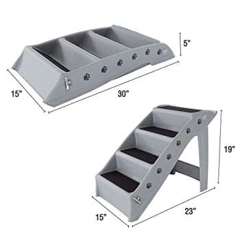 Dog Stairs - 4-Step Pet Stairs for Beds, Easy Access