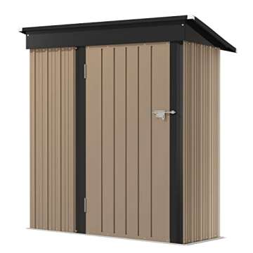 Devoko Outdoor Storage Shed 5 x 3 FT Lockable Metal Garden Shed Steel Anti-Corrosion Storage House with Single Lockable Door for Backyard Outdoor Patio (Brown)