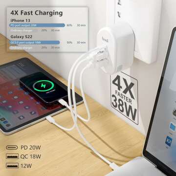 Budi 38W USB Wall Charger with 3 Ports and Cables