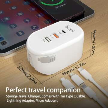 Budi 38W USB Wall Charger with 3 Ports and Cables