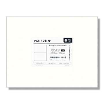 PACKZON Shipping Labels with Self Adhesive, Square Corner, for Laser & Inkjet Printers, 8.5 x 5.5 Inches, White, Pack of 200 Label