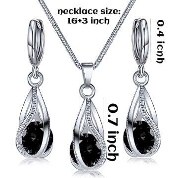 IFKM Silver Plated Jewelry Sets For Women Rhinestone Crystal CZ Choker Necklace Teardrop Dangle Earrings Set For Bridal Bridesmaid Accessories Wedding Prom Anniversary Birthday Gifts (Black)