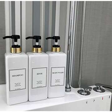 HARRA HOME Modern Gold Design Pump Bottle Set 27 oz Refillable Shampoo and Conditioner Dispenser Empty Shower Plastic Bottles with Pump for Bathroom Lotion Body wash Massage Oils, Pack of 3 (Black)