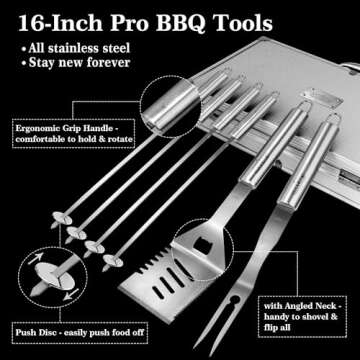 GRILLART BBQ Grill Utensil Tools Set Reinforced BBQ Tongs 19-Piece Stainless-Steel Barbecue Grilling Accessories w/Aluminum Storage Case -Complete Outdoor Grill Kit for Dad, Birthday Gift for Man Dad