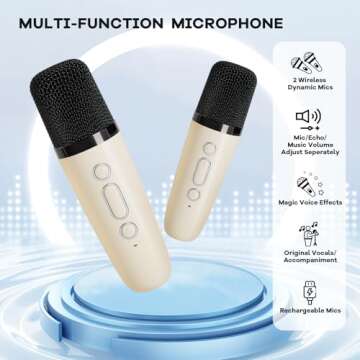 YLL Mini Karaoke Machine with 2 Wireless Microphones for Kids Adults, Portable Bluetooth Speaker Gift for Girls Toys 4, 5, 6, 7, 8, 10, 12+ Years Old Teens Birthday(Beige)