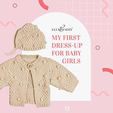 Elly & Emmy Baby Girls 2-Piece Knit Sweater and Hat, My First Dress Up, 6-12 Months, Beige Toast