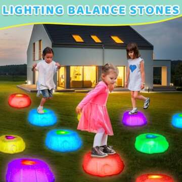 Hazms Stepping Stones for Kids - 8PCS Balance Stepping Stones, Non-Skid Stepping Stones with LED Lights, Encourage Toddler Coordination & Balance Training for Kids 3 Years+, Outdoor & Indoor Toys