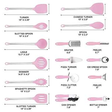 DESIGN VEICA,Kithcen Utensil set 42 Cooking Utensils Nylon and Stainless Steel Utensils Set Kitchen Tool Set,Baking Set Kitchen Set Spatula Set Kitchen Gadgets Kitchen Tools Kitchen Accessories Pink