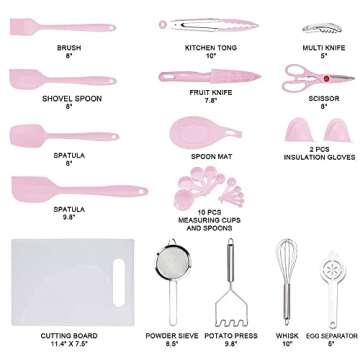 DESIGN VEICA,Kithcen Utensil set 42 Cooking Utensils Nylon and Stainless Steel Utensils Set Kitchen Tool Set,Baking Set Kitchen Set Spatula Set Kitchen Gadgets Kitchen Tools Kitchen Accessories Pink