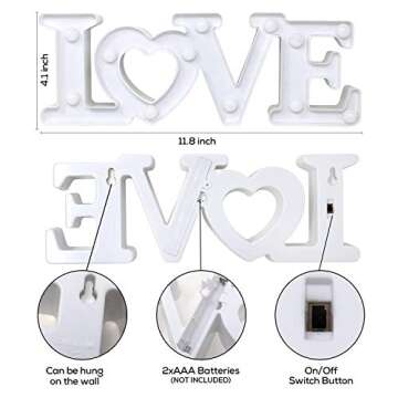 Cheerin Valentines Day Decoration - Love Marquee Letters - Love Light Up Sign - Romantic Lighted Letters for Wedding & Home - White