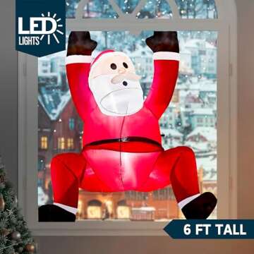 Joiedomi 6 FT Hanging Christmas Inflatables Decoration, Christmas Inflatable Climbing Santa with Build-in LED, Blow Up Inflatable for Xmas Party Indoor, Outdoor, Yard, Garden, Lawn Decoration