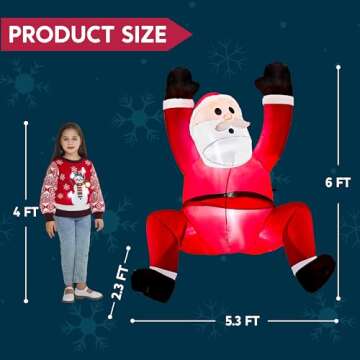 Joiedomi 6 FT Hanging Christmas Inflatables Decoration, Christmas Inflatable Climbing Santa with Build-in LED, Blow Up Inflatable for Xmas Party Indoor, Outdoor, Yard, Garden, Lawn Decoration