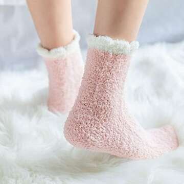 Loritta Fuzzy Socks for Women, Warm Soft Fluffy Socks Winter Cozy Cute Animal Slipper Socks Gifts,A1-solid Socks 01