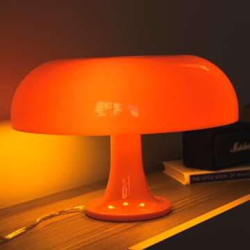 Huga Collective Mandarin Dream Table Lamp | Orange Mushroom Lamp with Vintage and Retro Vibe | Mid Century Modern Retro Mushroom Table Lamp for Ambient Lighting | Vintage Table Lamp