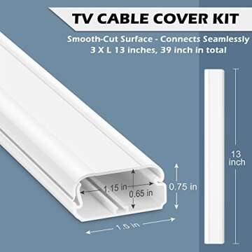 TV Cord Hider - 39in(3xL13in) Cord Covers for Wall Mounted TV Cable Hider Wall Kit | Wire Hiders for TV on Wall, Wire Covers for Cords, Cord Concealer Hide Cords, 1.5" W*0.75" H, White