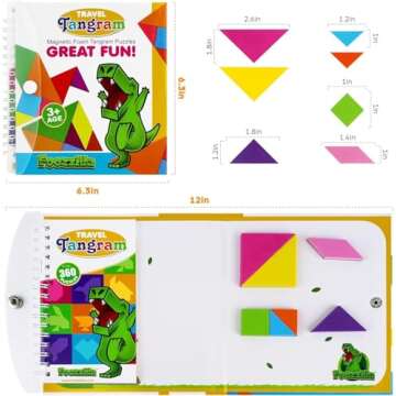 FOOZZILLA Magnetic Tangram Puzzle Set - 2 Sets of Magnetic Pattern Blocks for Road Trip Games and Educational Jigsaw Challenges - Brain-Teasing Fun for Kids and Adults with 368 Solutions