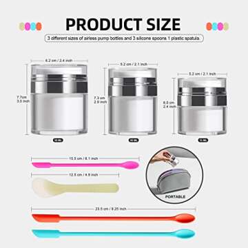 JPNK Airless Pump Bottles Empty Cosmetic Container with Silicone Spatula Set for Creams Gels Lotion Toiletry (Silver)