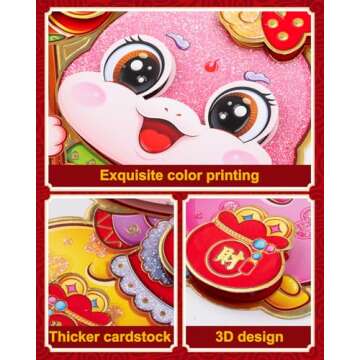 Chinese New Year Decorations 2025 Blessing Door Sticker Decorative New Year Zodiac Snake Character Ornament Wall Window Clings for Home House Restaurant Store Party Decoration, Gold &Pink, Medium