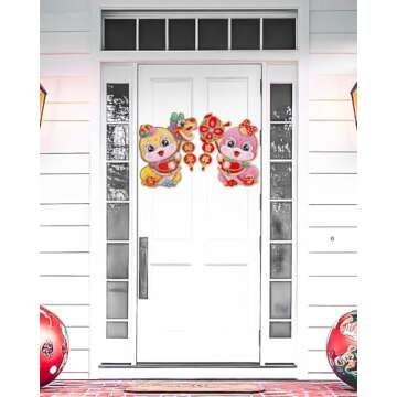 Chinese New Year Decorations 2025 Blessing Door Sticker Decorative New Year Zodiac Snake Character Ornament Wall Window Clings for Home House Restaurant Store Party Decoration, Gold &Pink, Medium