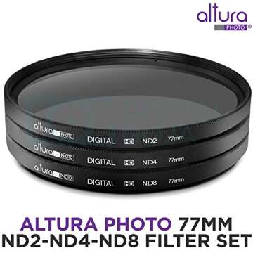 77MM Altura Photo Neutral Density Professional Photography Filter Set (ND2 ND4 ND8) + Premium MagicFiber Microfiber Cleaning Cloth